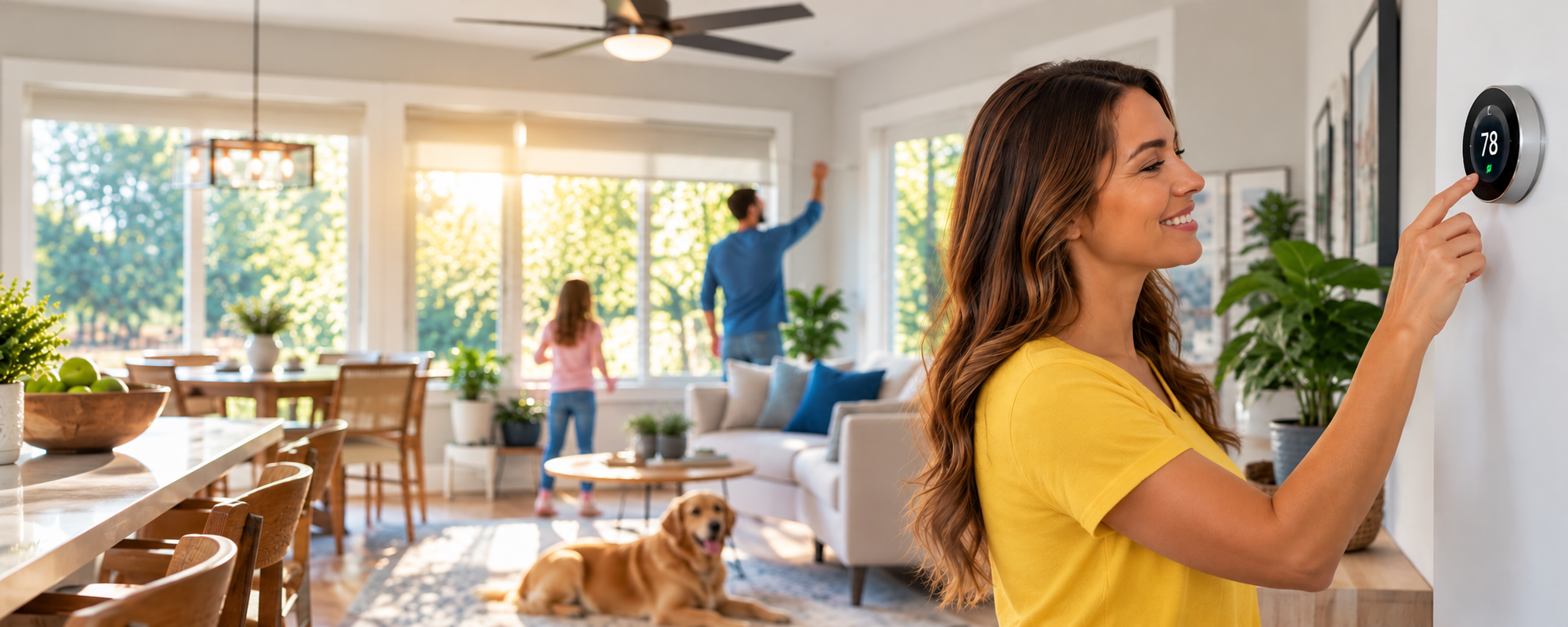 Family saving energy at home