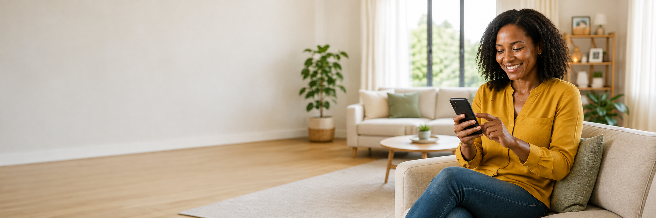 REC member using a smartphone to manage her electric bill