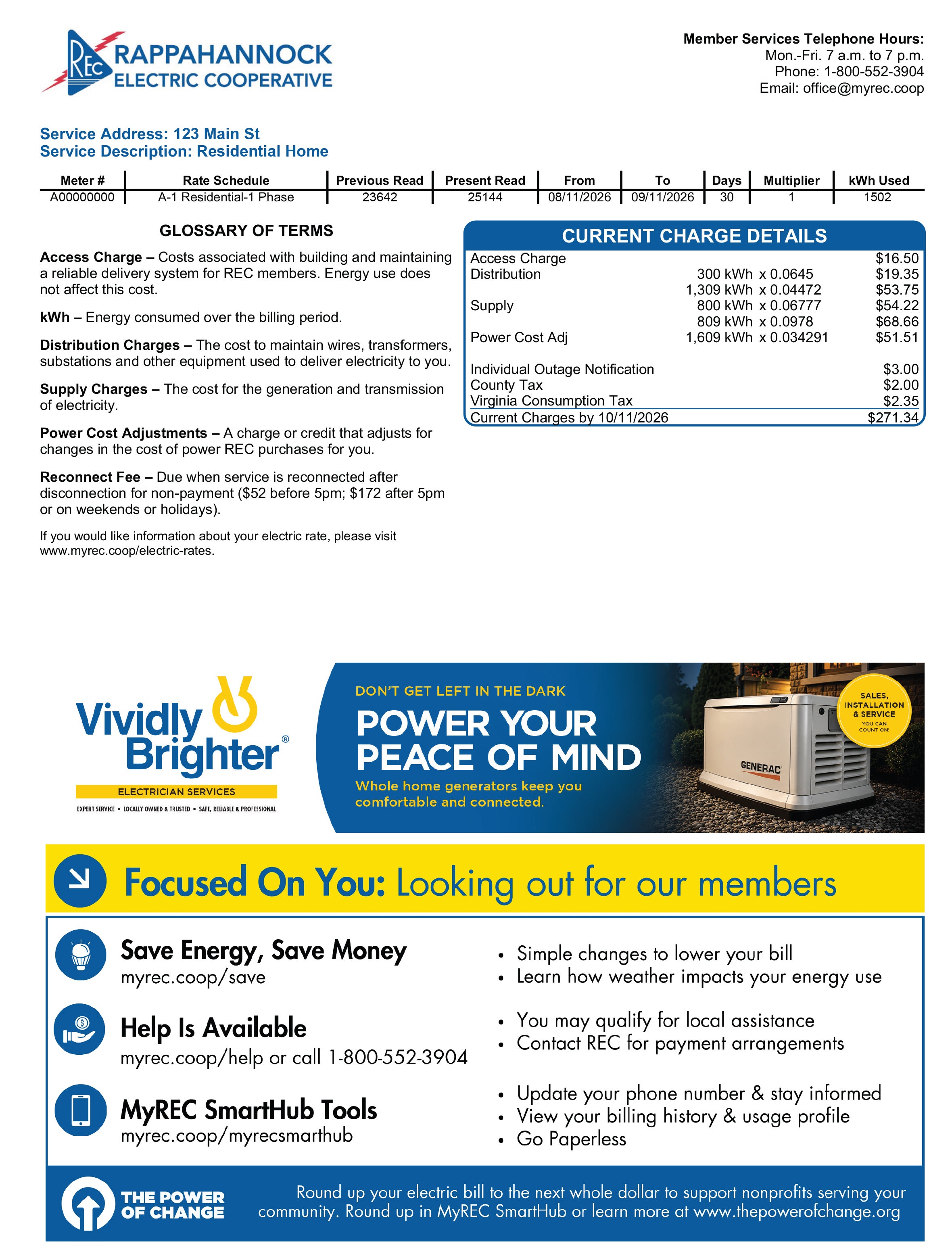 Back of the new REC electric bill