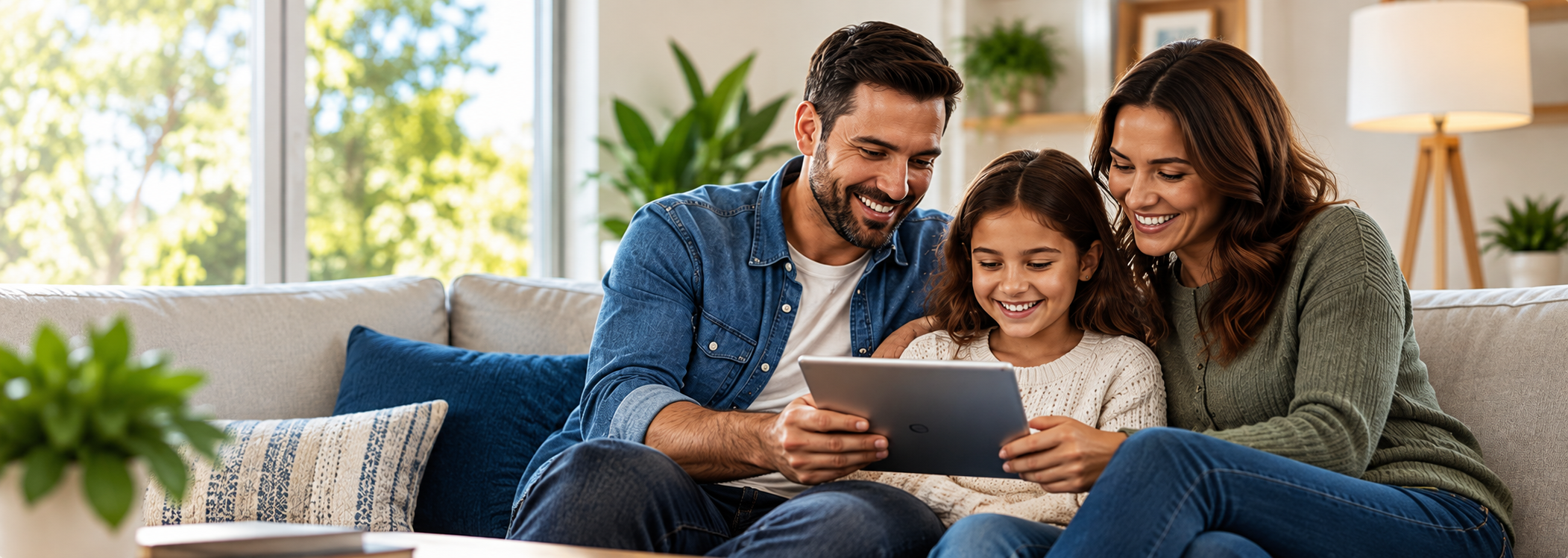 Family at home exploring ways to save energy