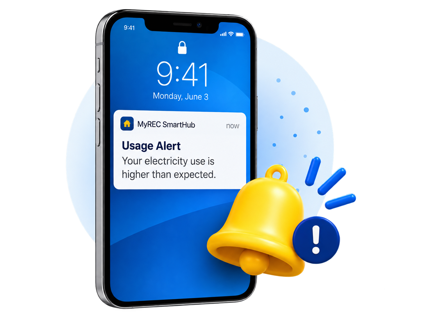 Smartphone displaying a MyREC SmartHub usage alert