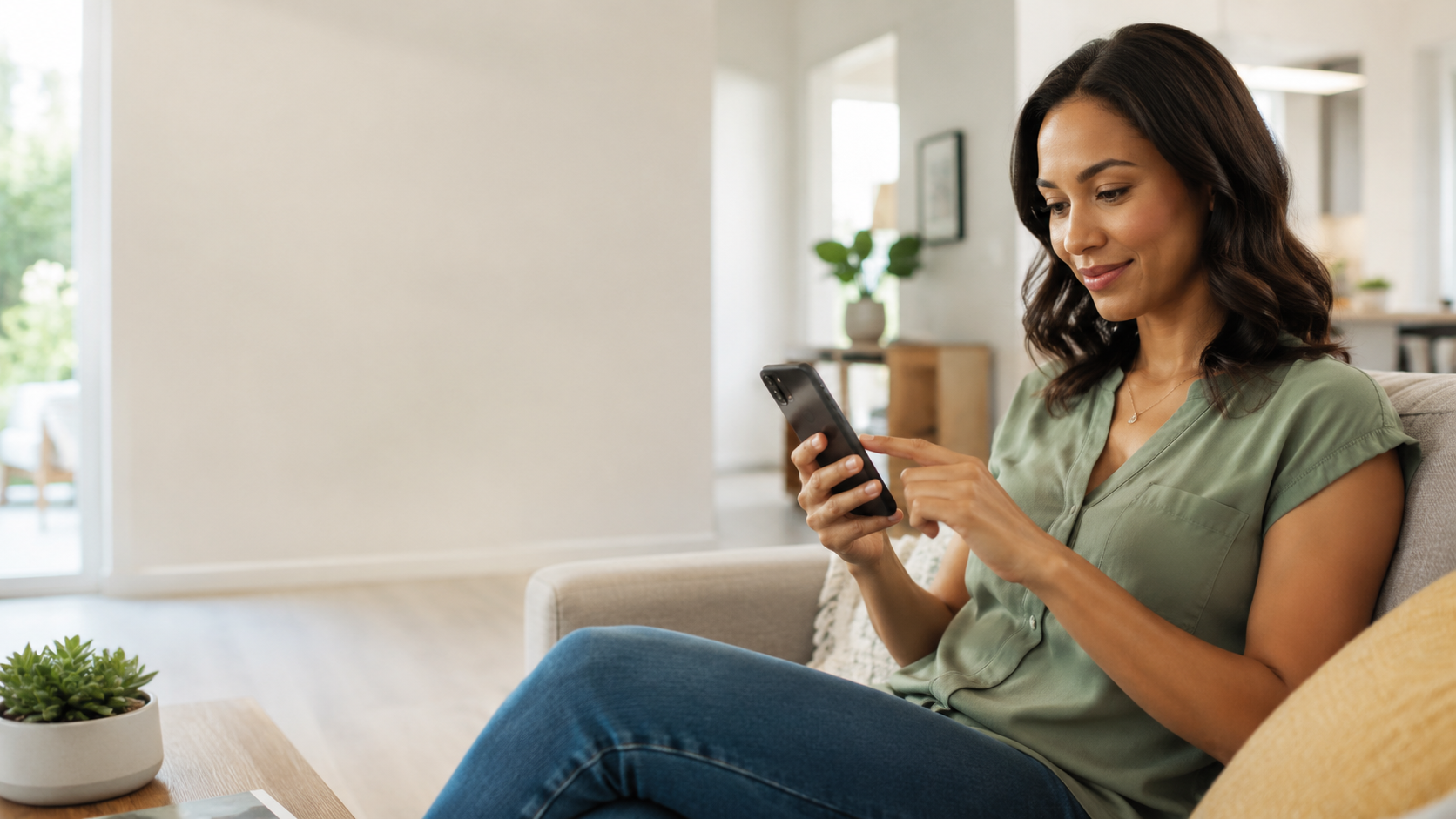 REC member using a smartphone to manage her electric bill