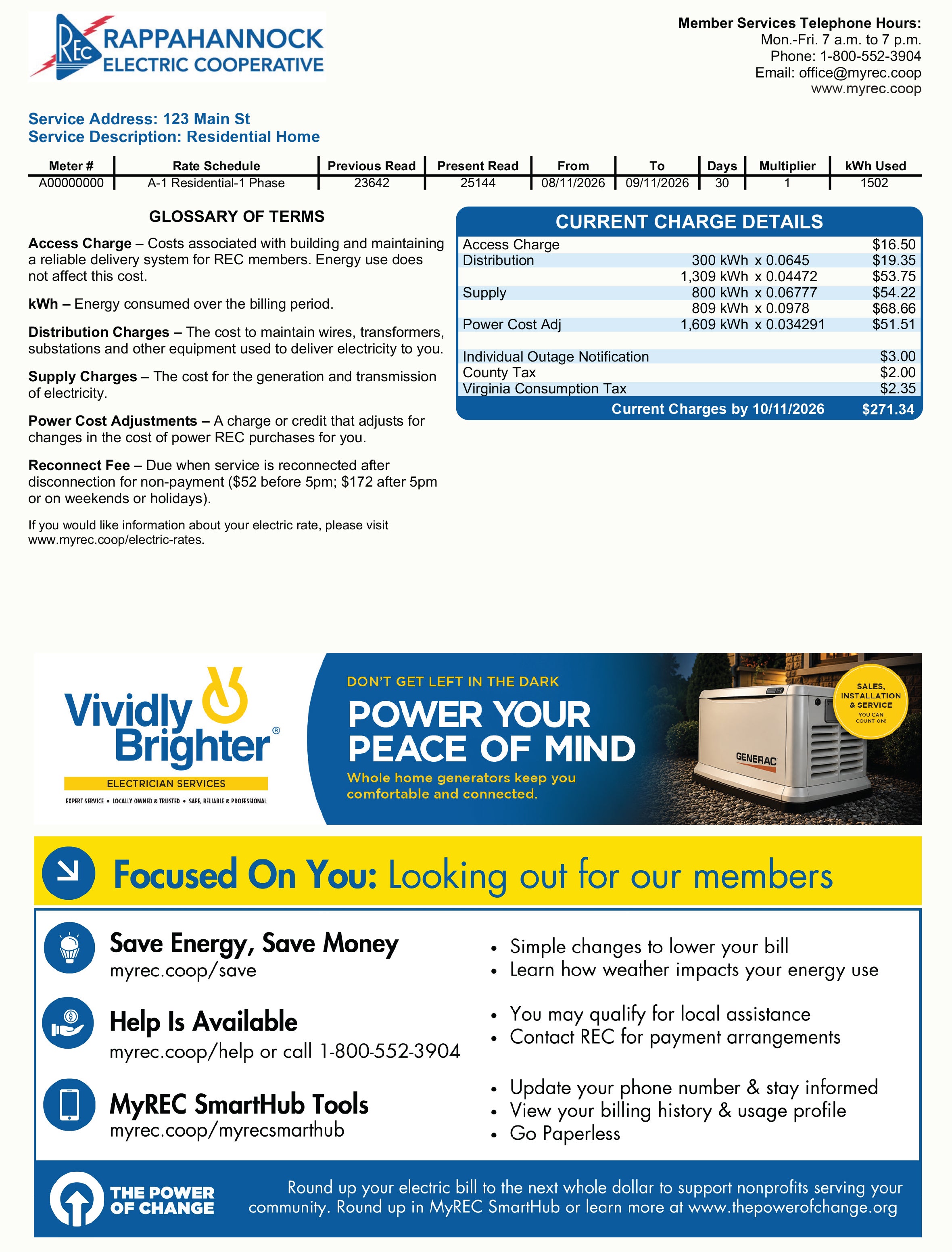Back of the new REC electric bill
