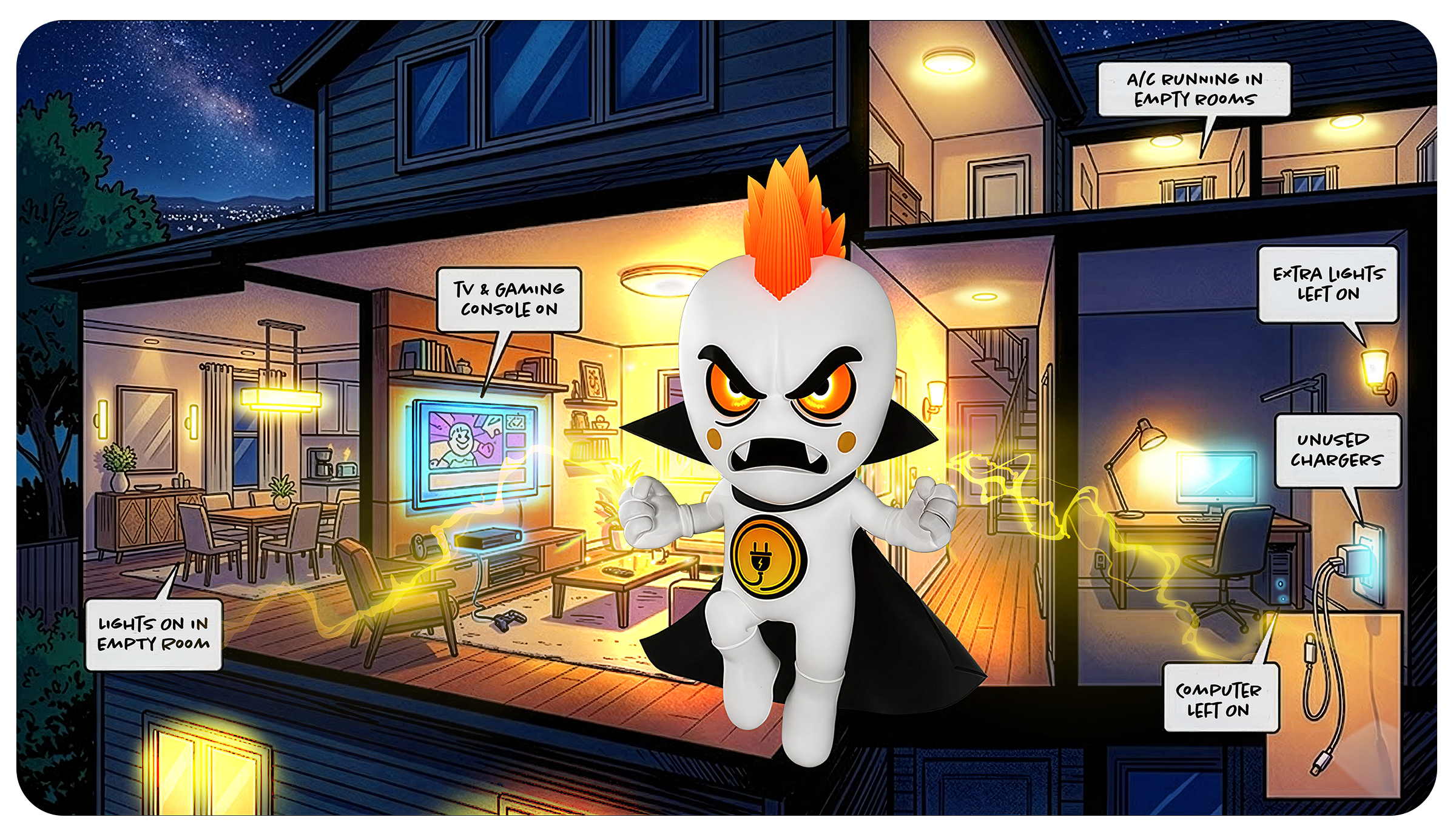 Volty is attacking a home wasting too much electricity.